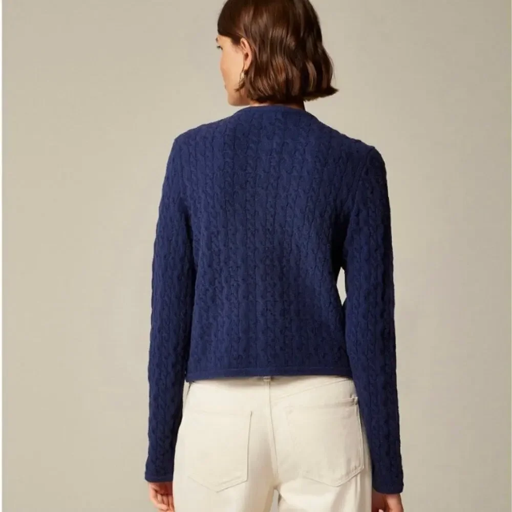J.Crew Odette Cable Knit Sweater Lady Jacket Cotton-Blend Bouclé Navy XS NWT